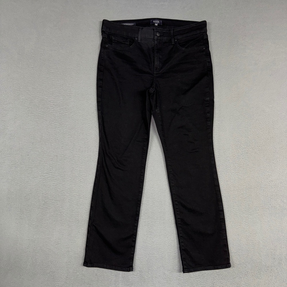 NYDJ Jeans Womens 10P Black Marilyn Straight Lift Tuck Technology Stretch Denim